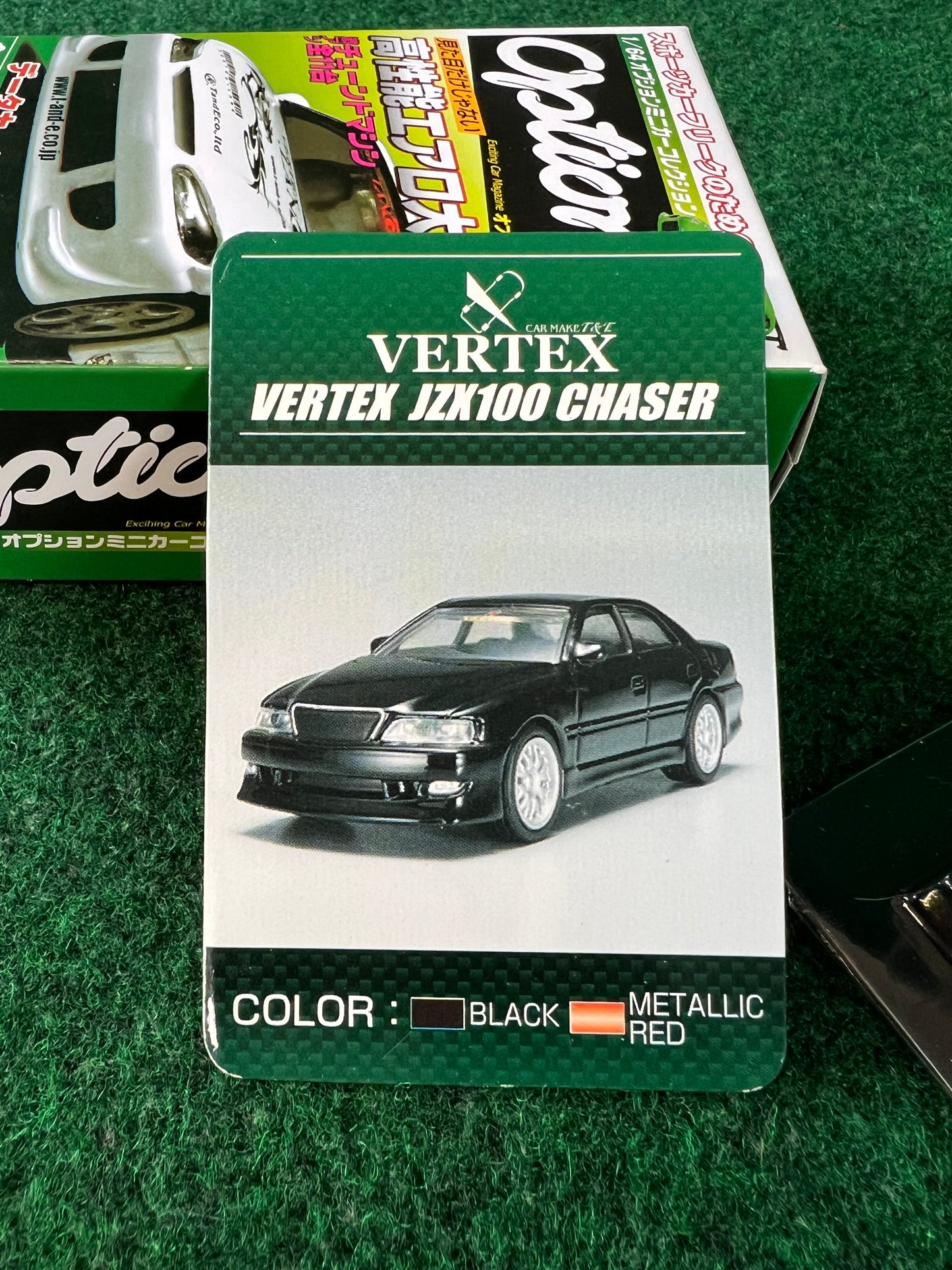 Aoshima - Option Vertex Toyota Chaser JZX100 (Metallic Red) 1/64 Scale Diecast Car