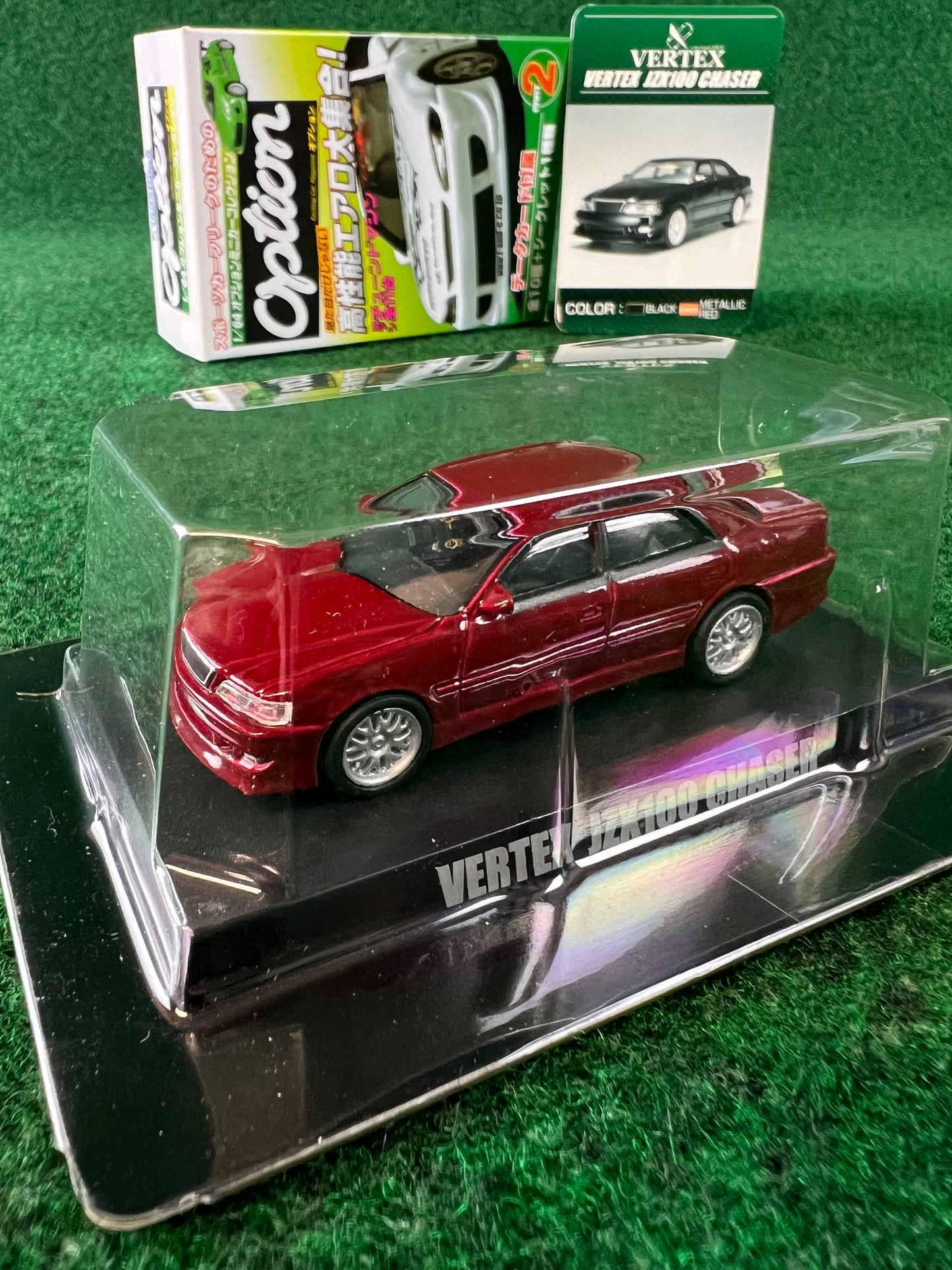 Aoshima - Option Vertex Toyota Chaser JZX100 (Metallic Red) 1/64 Scale Diecast Car