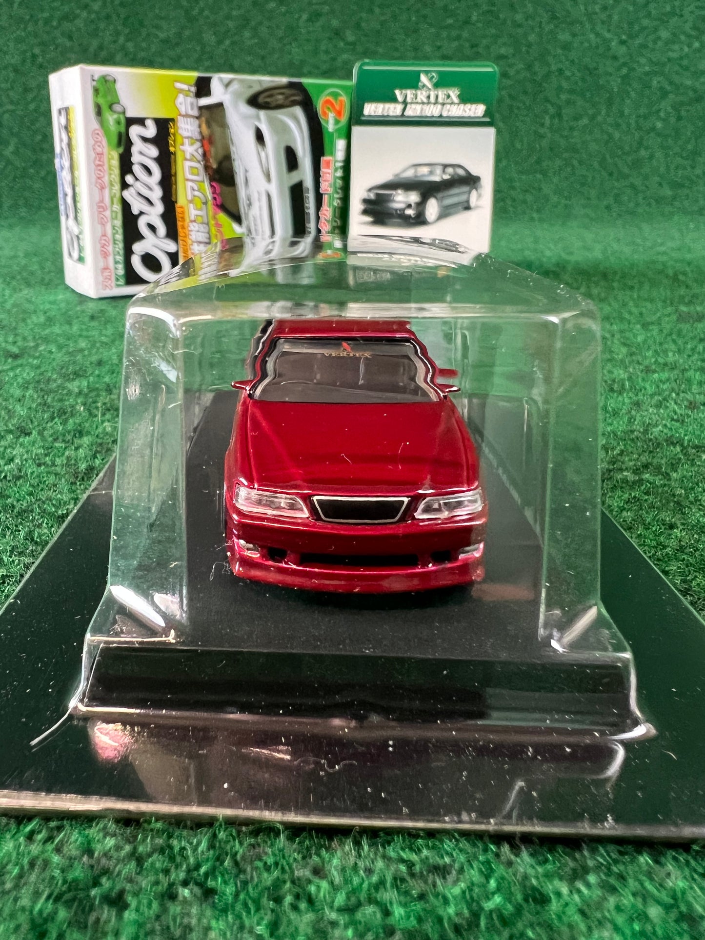 Aoshima - Option Vertex Toyota Chaser JZX100 (Metallic Red) 1/64 Scale Diecast Car