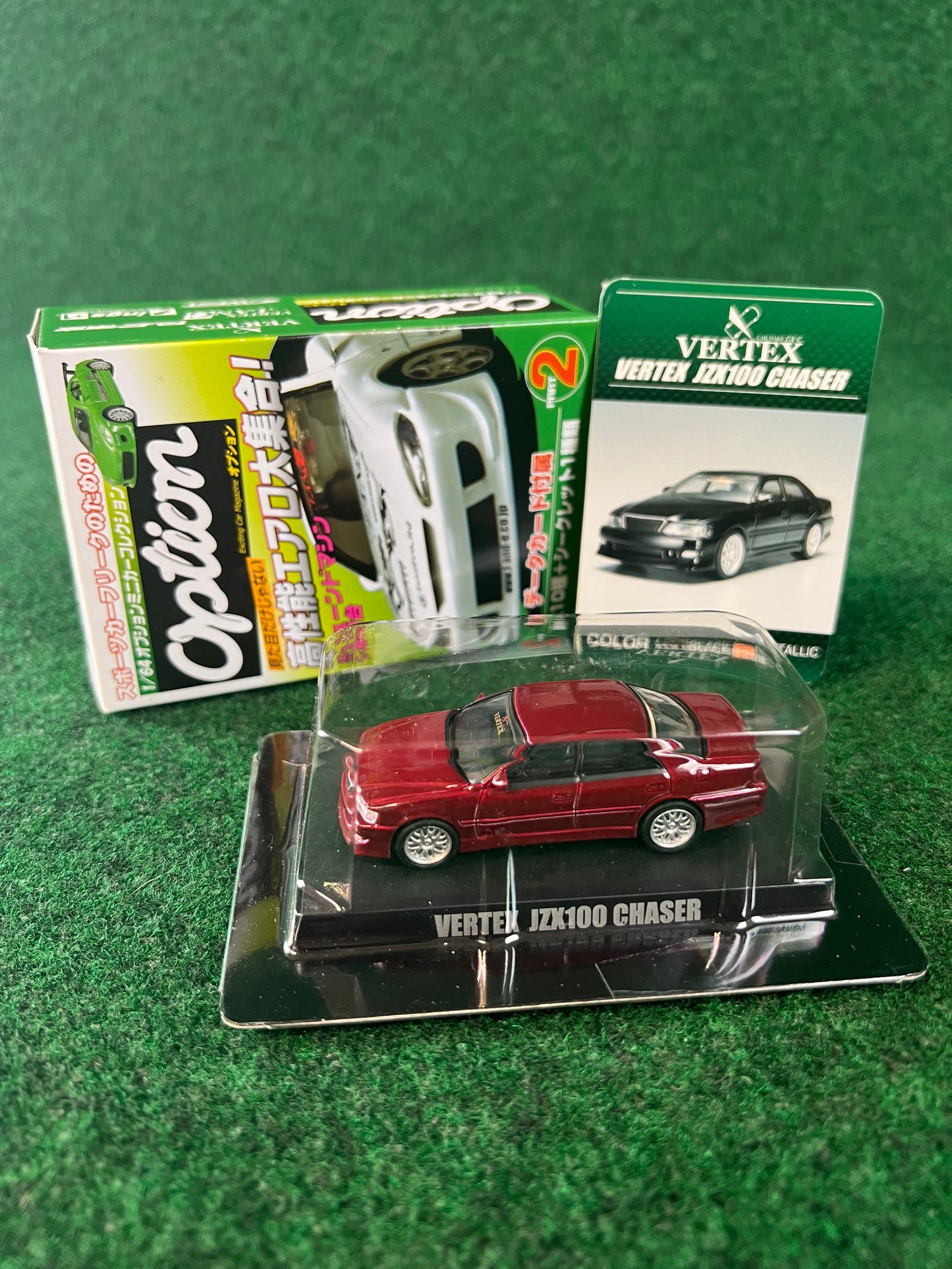 Aoshima - Option Vertex Toyota Chaser JZX100 (Metallic Red) 1/64 Scale Diecast Car