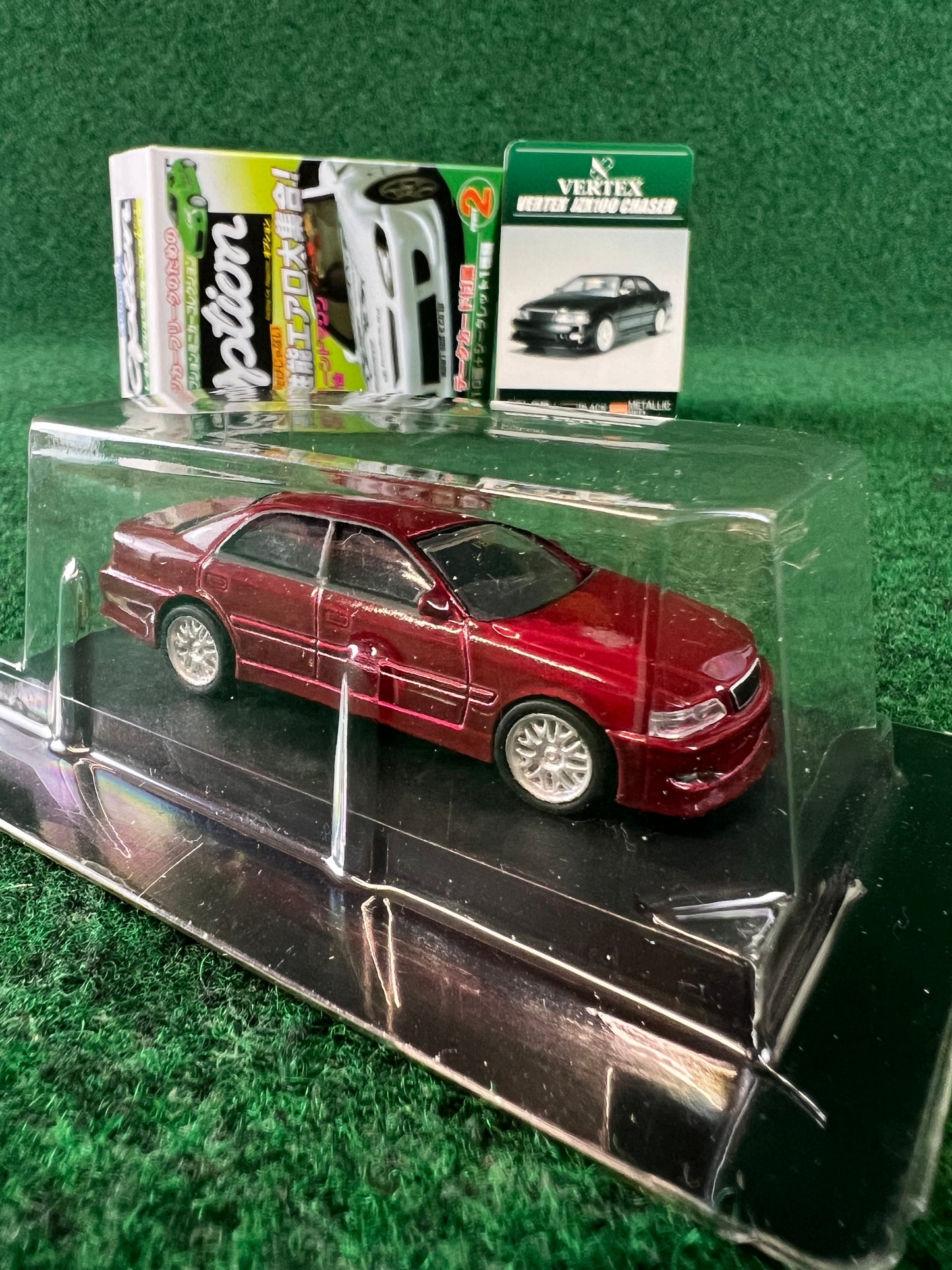 Aoshima - Option Vertex Toyota Chaser JZX100 (Metallic Red) 1/64 Scale Diecast Car