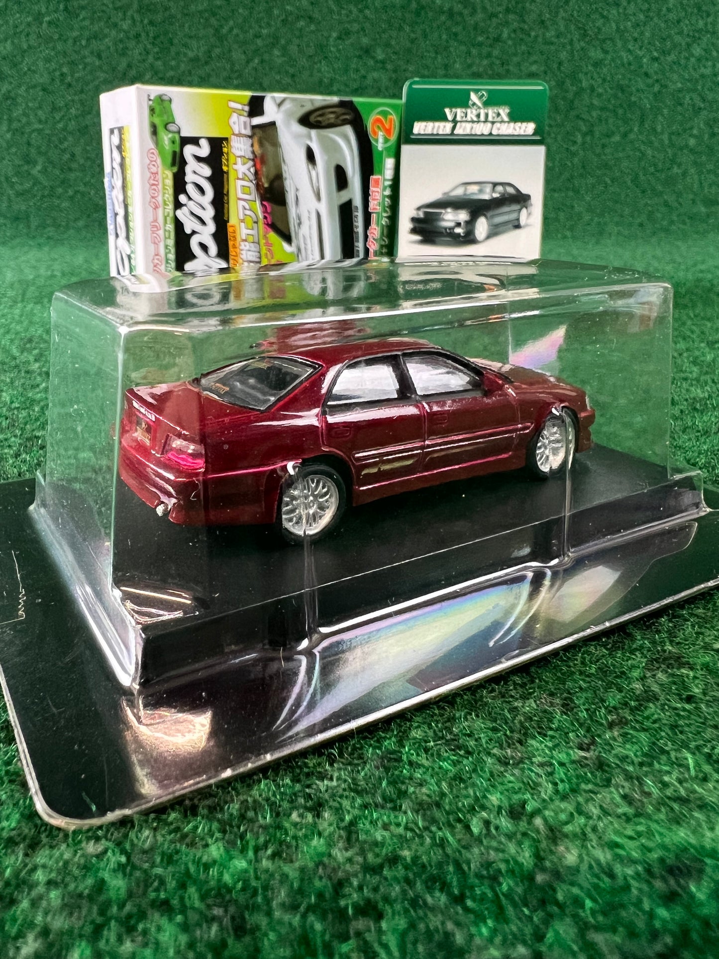Aoshima - Option Vertex Toyota Chaser JZX100 (Metallic Red) 1/64 Scale Diecast Car