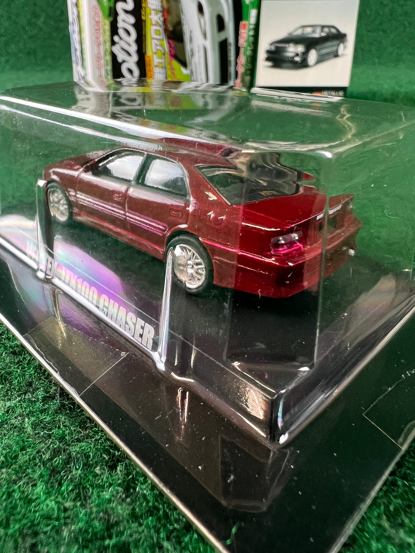 Aoshima - Option Vertex Toyota Chaser JZX100 (Metallic Red) 1/64 Scale Diecast Car