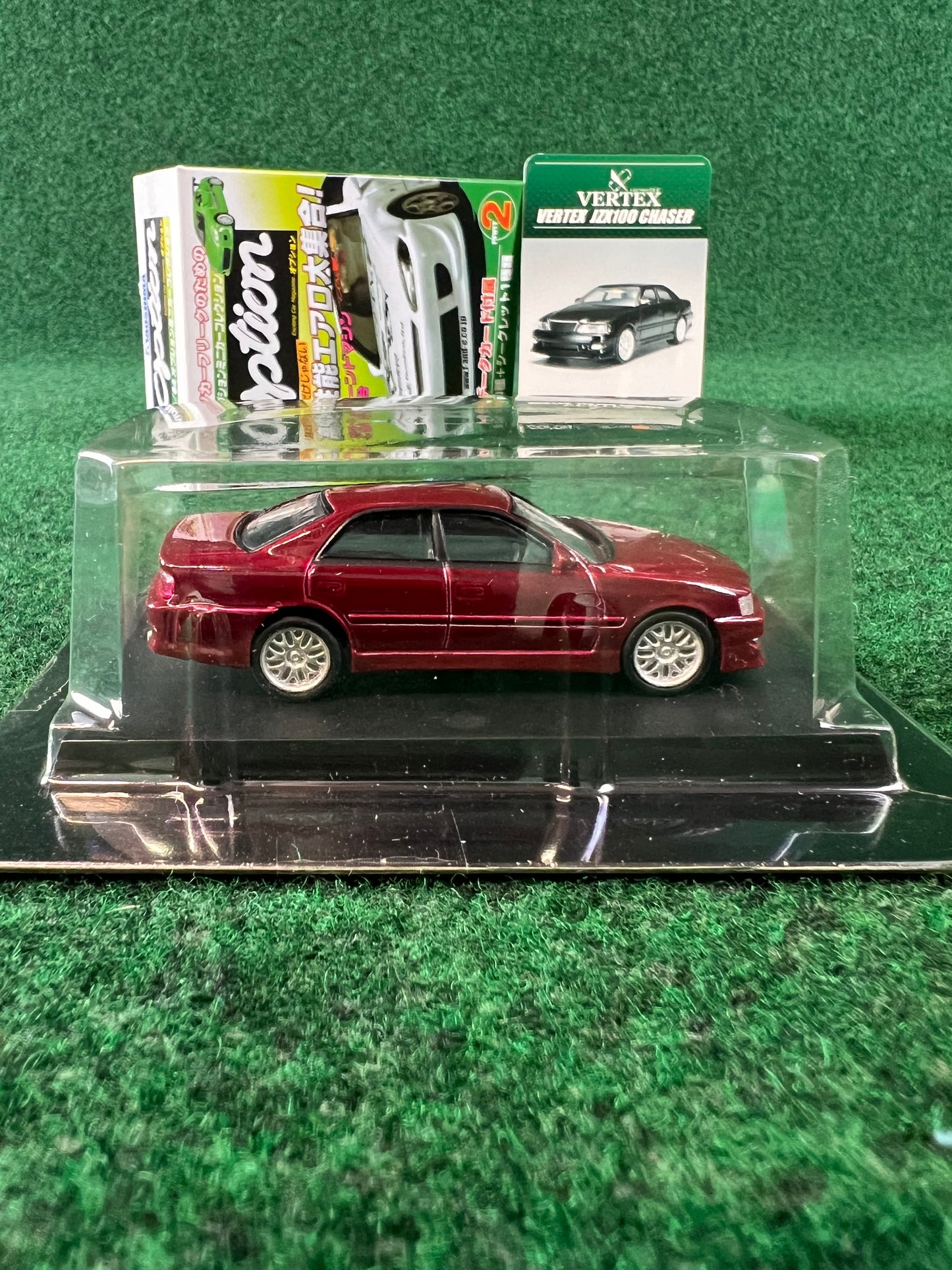 Aoshima - Option Vertex Toyota Chaser JZX100 (Metallic Red) 1/64 Scale Diecast Car
