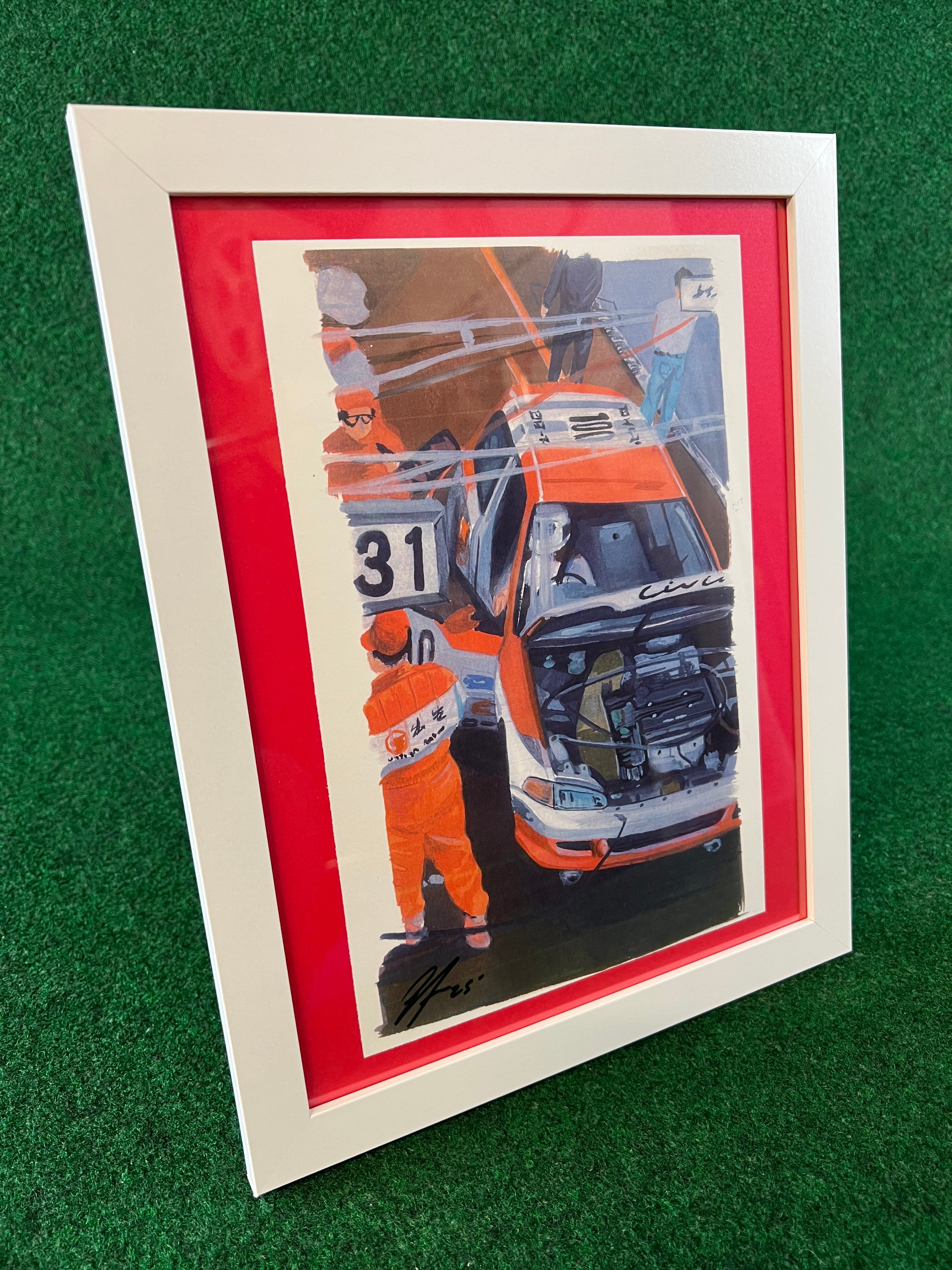 Idemitsu #100 Honda Civic EG6 Racecar in Pit Hand Drawn