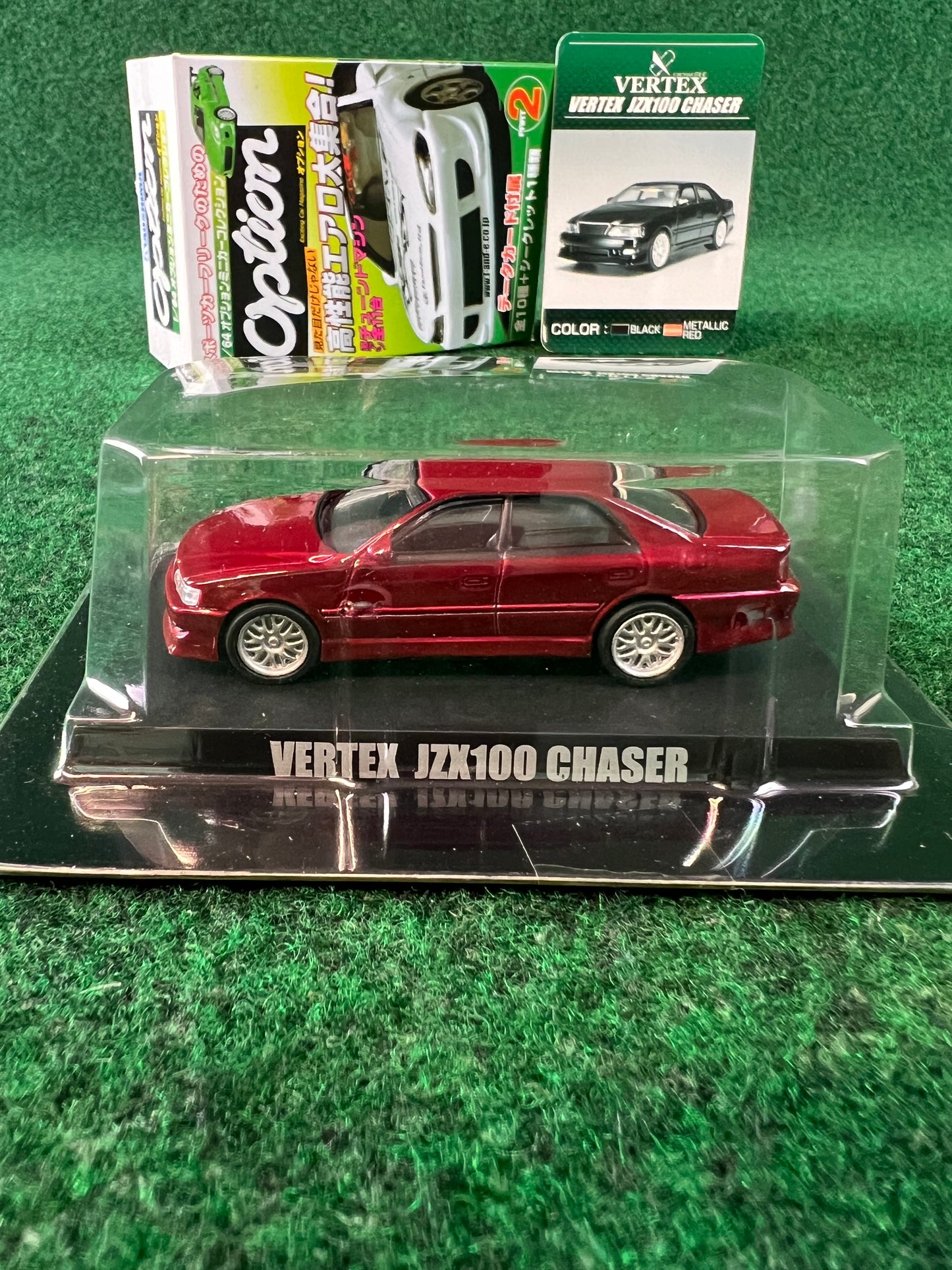 Aoshima - Option Vertex Toyota Chaser JZX100 (Metallic Red) 1/64 Scale Diecast Car
