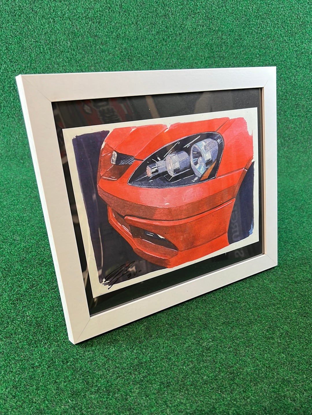 UNDERDOGZ - Red Honda Integra DC5 (Acura RSX) Front Quarter View Hand Drawn, Watercolor Painted & Signed Print