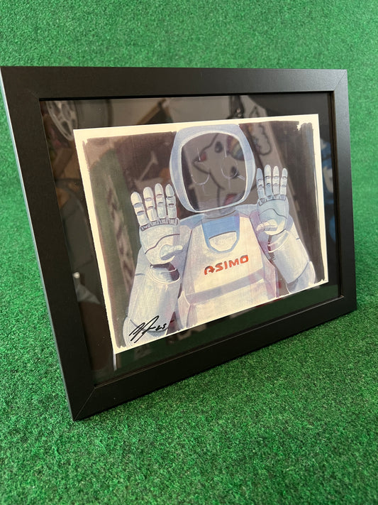 ASIMO Honda Robot Portrait Hand Drawn, Watercolor Painted & Signed Print