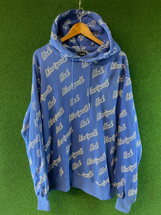 Liberty Walk LBWK - Blue All Over Cursive Font Logo Hooded Sweatshirt