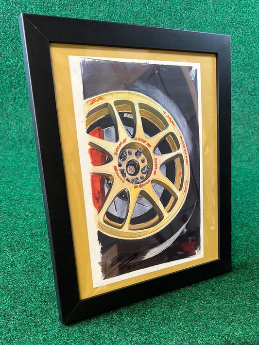WORK Emotion CR Kiwami Wheel - Framed, Hand Drawn, Watercolor Painted & Signed Print by UNDERDOGZ