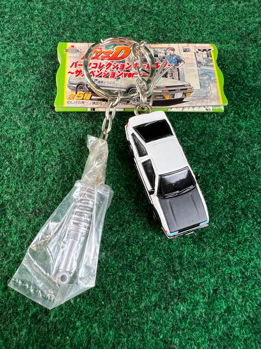 Initial D - Toyota Corolla Levin Hatch AE86 (Black Hood) Mini Car & Coilover Charm Keychain