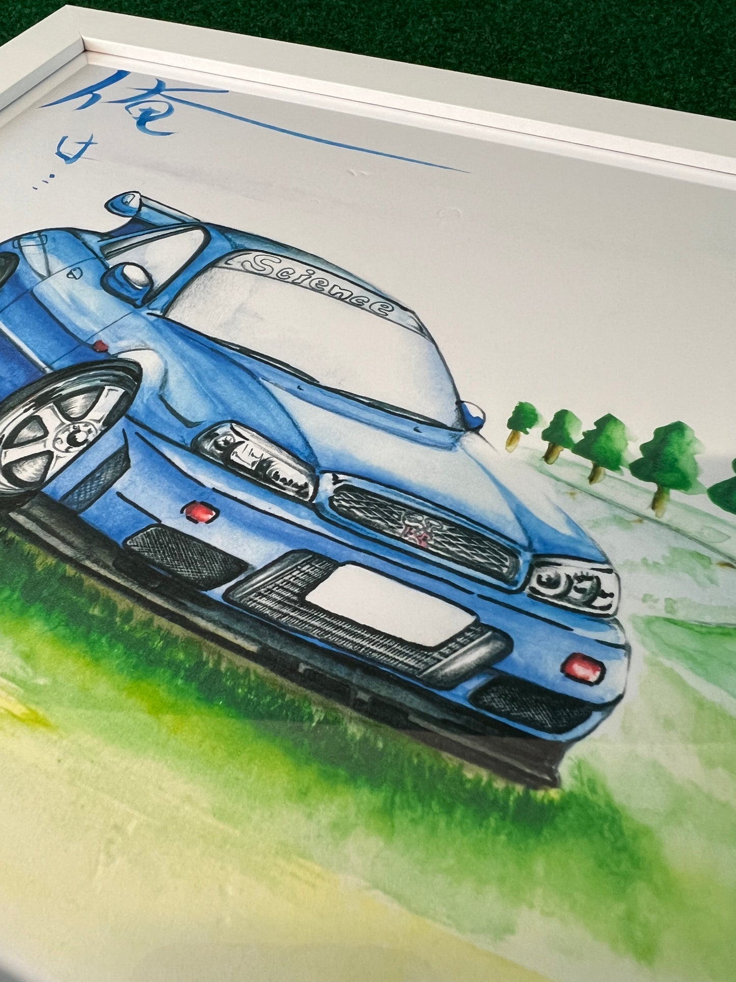 Nissan Skyline R34 GT-R Bayside Blue Framed Car Art