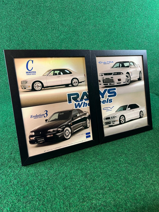 RAYS Wheels - Nissan Cima & Skyline R33 Framed Advertisement Picture Set (1995)