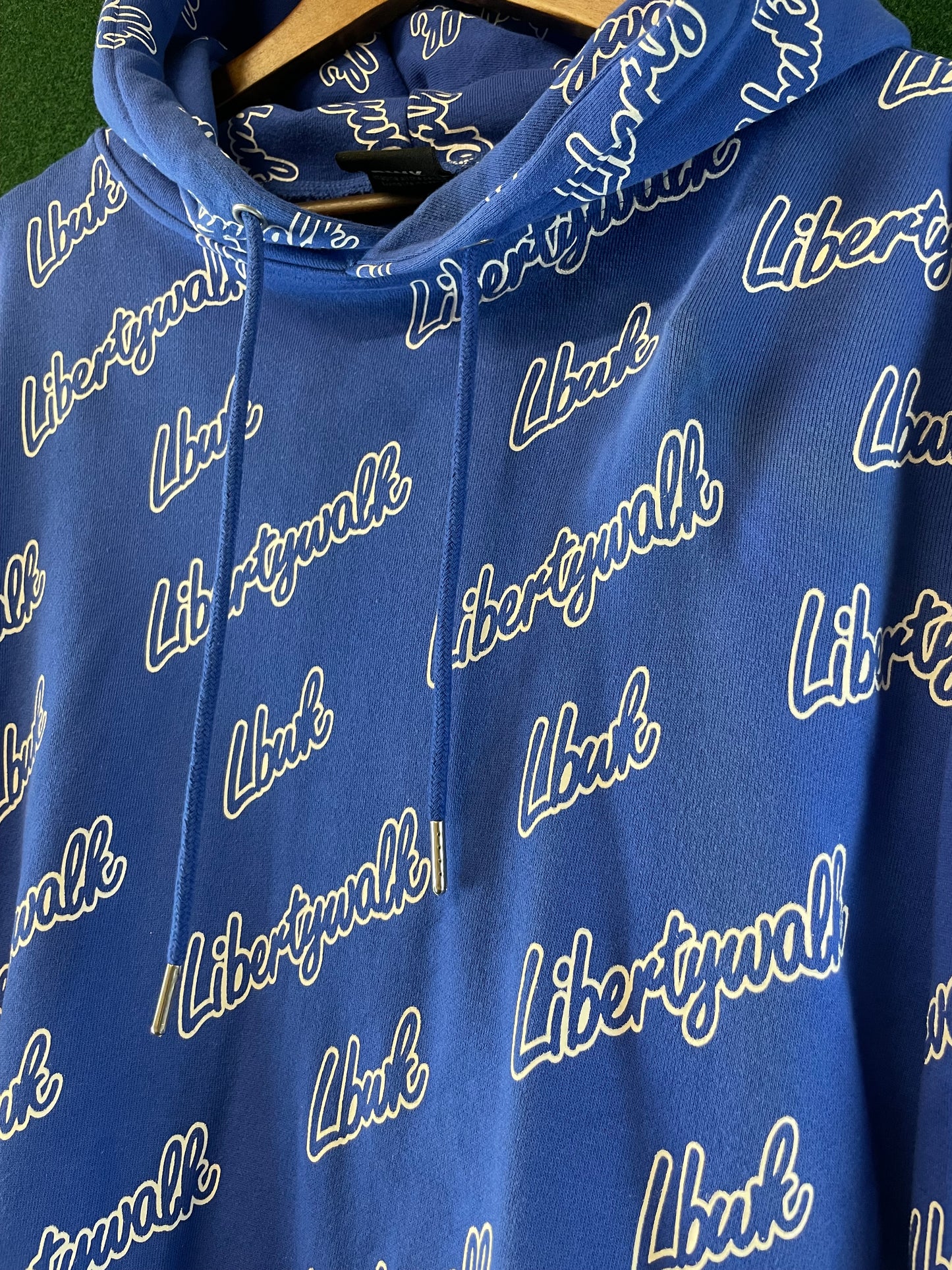 Liberty Walk LBWK - Blue All Over Cursive Font Logo Hooded Sweatshirt