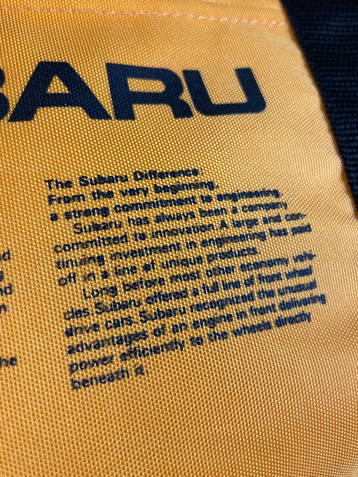 SUBARU - Vintage Original Fuji Gunma Seikyo Japanese Dealership Yellow Duffle Travel Bag