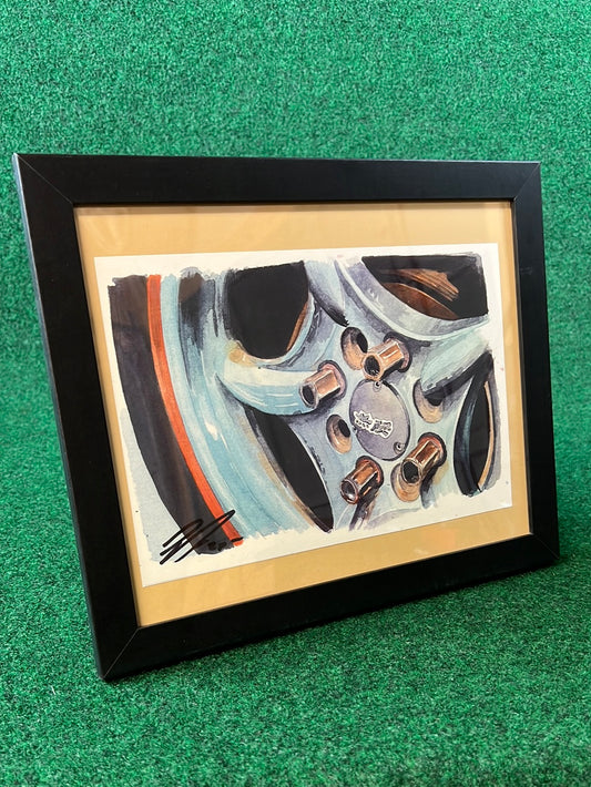 MUGEN RNR Wheel w/ Red Lip - Framed, Hand Drawn, Watercolor Painted & Signed Print by UNDERDOGZ