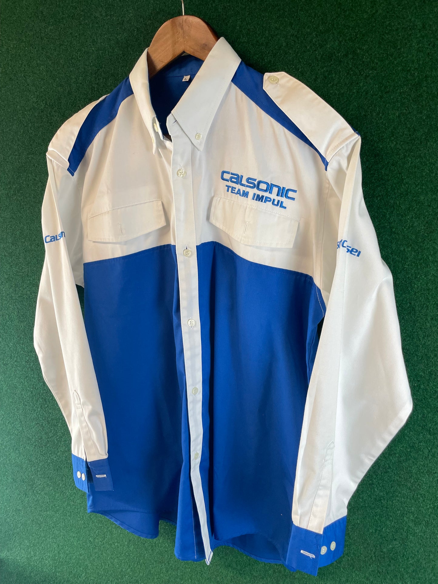 Calsonic Team IMPUL - Blue & White Long Sleeve Buttondown Crew Shirt