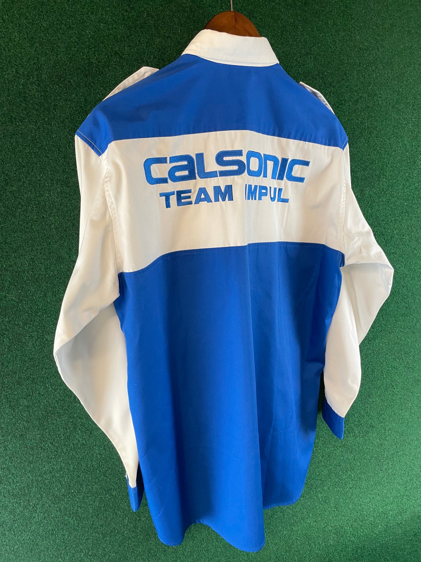 Calsonic Team IMPUL - Blue & White Long Sleeve Buttondown Crew Shirt