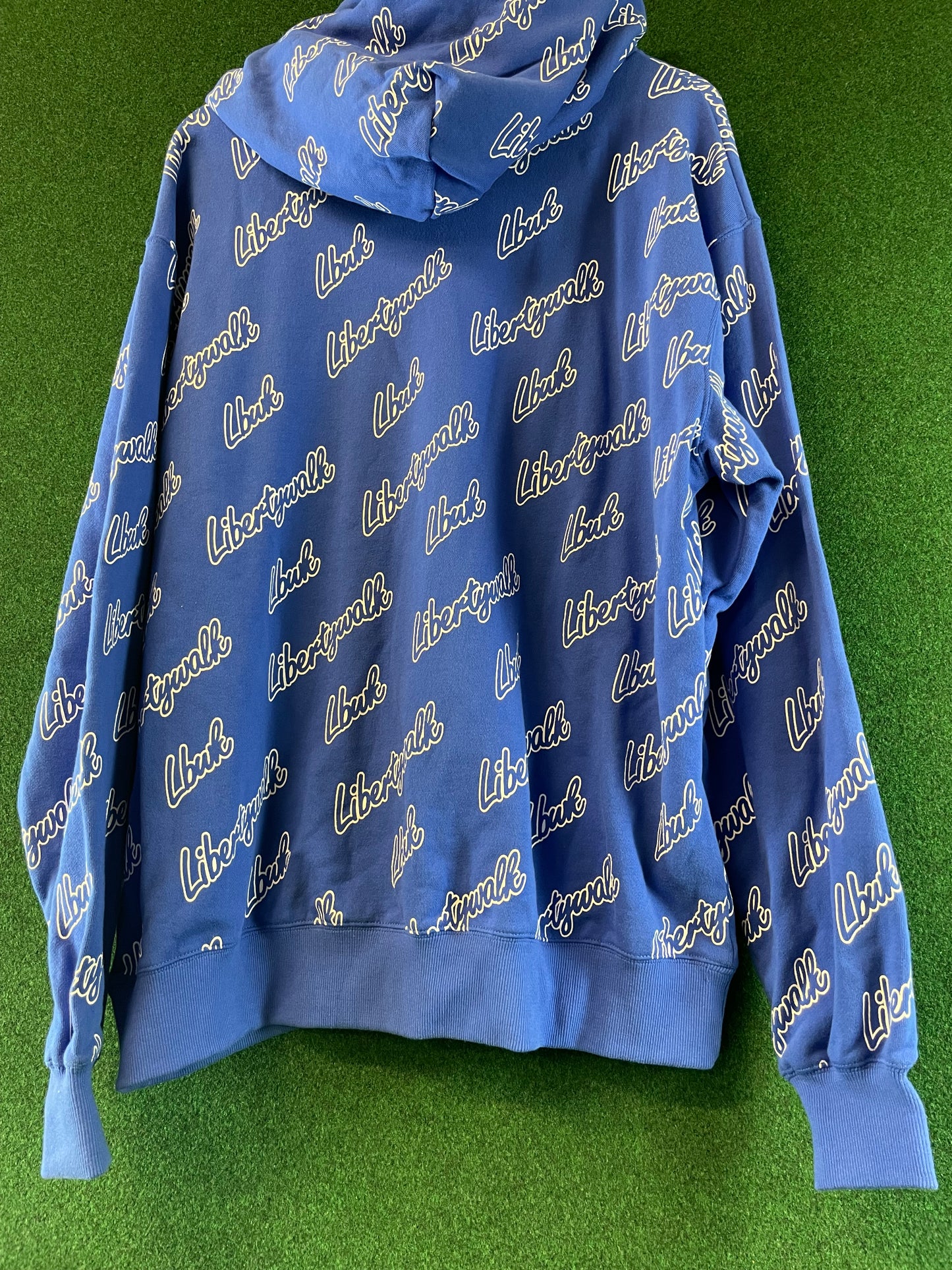 Liberty Walk LBWK - Blue All Over Cursive Font Logo Hooded Sweatshirt