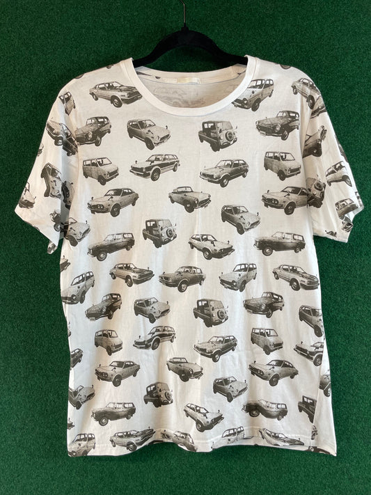 Honda x GU - Cars Pattern White Short Sleeve T-Shirt