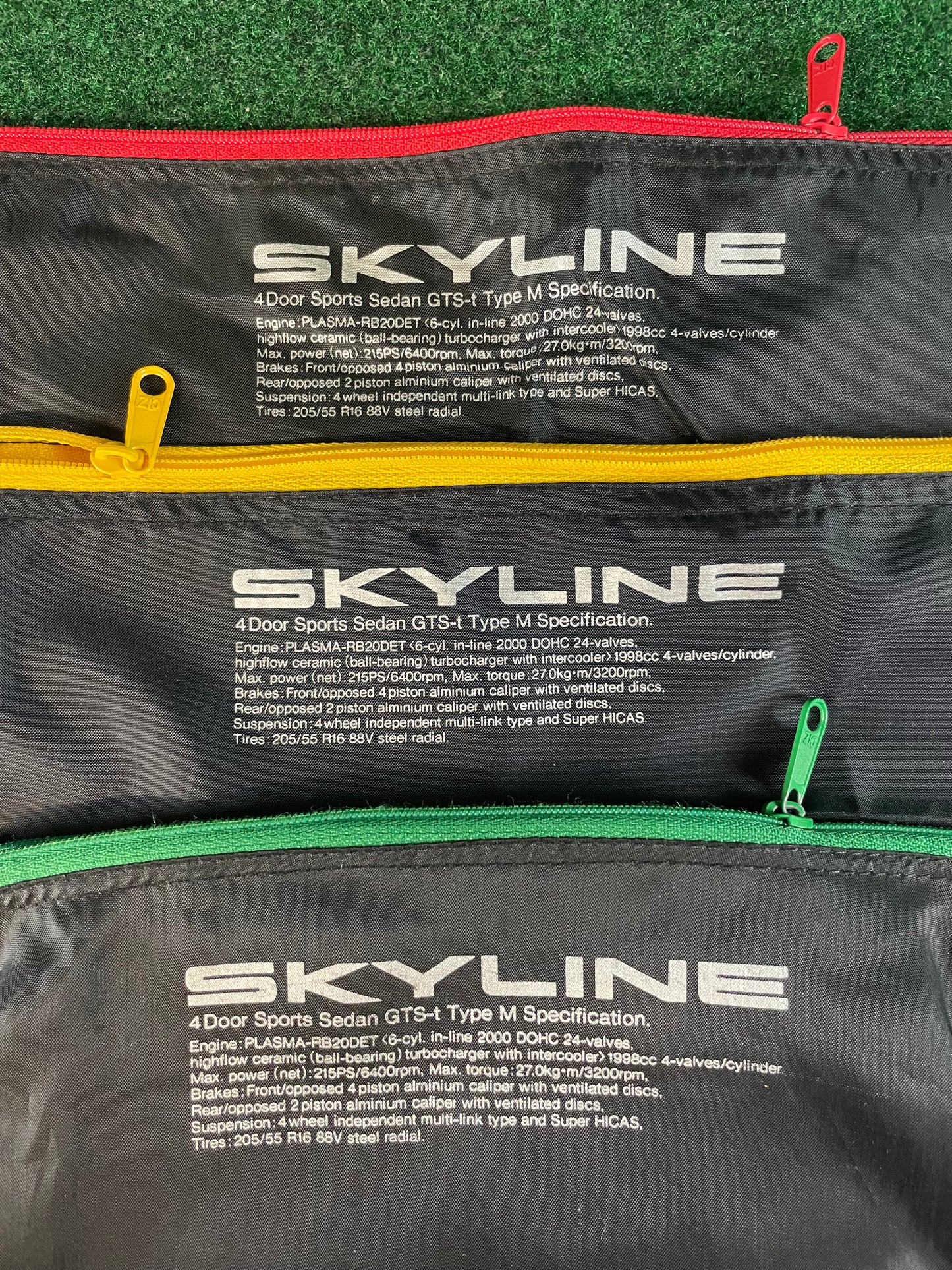 Nissan Skyline R32 GTS-T Type M - Green, Red and Yellow Zipper Bags Complete Set