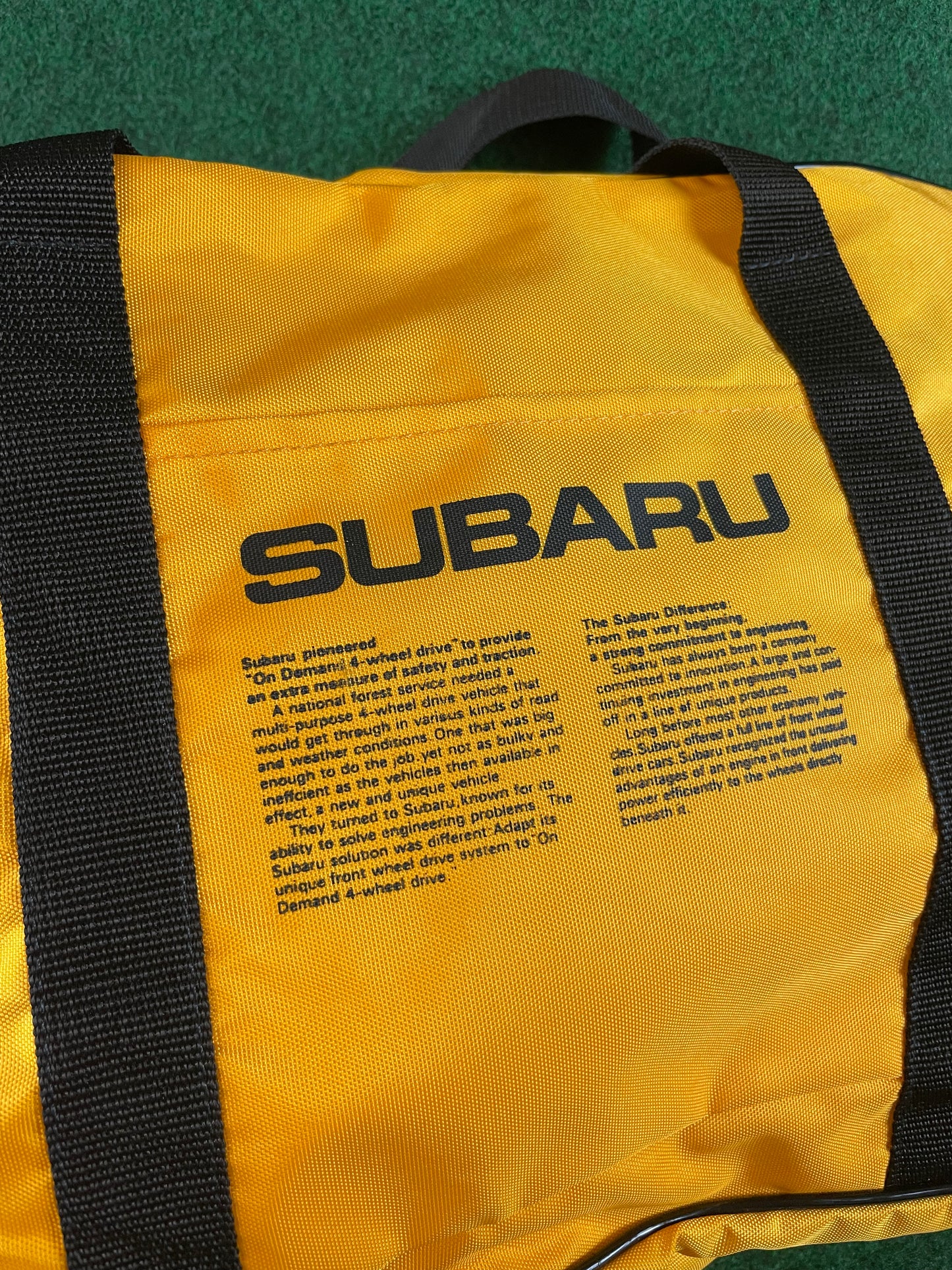 SUBARU - Vintage Original Fuji Gunma Seikyo Japanese Dealership Yellow Duffle Travel Bag