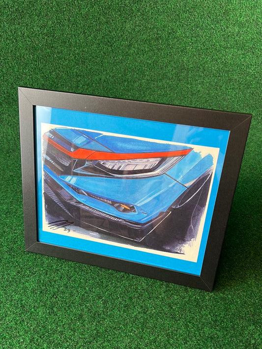UNDERDOGZ - Blue Honda Civic Type R FK8 (Black Frame) Hand Drawn, Watercolor Painted & Signed Print