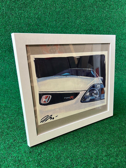 UNDERDOGZ - Honda Civic EP3 Type R Front Headlight and Grill View Framed Hand Drawn, Watercolor Painted & Signed Print