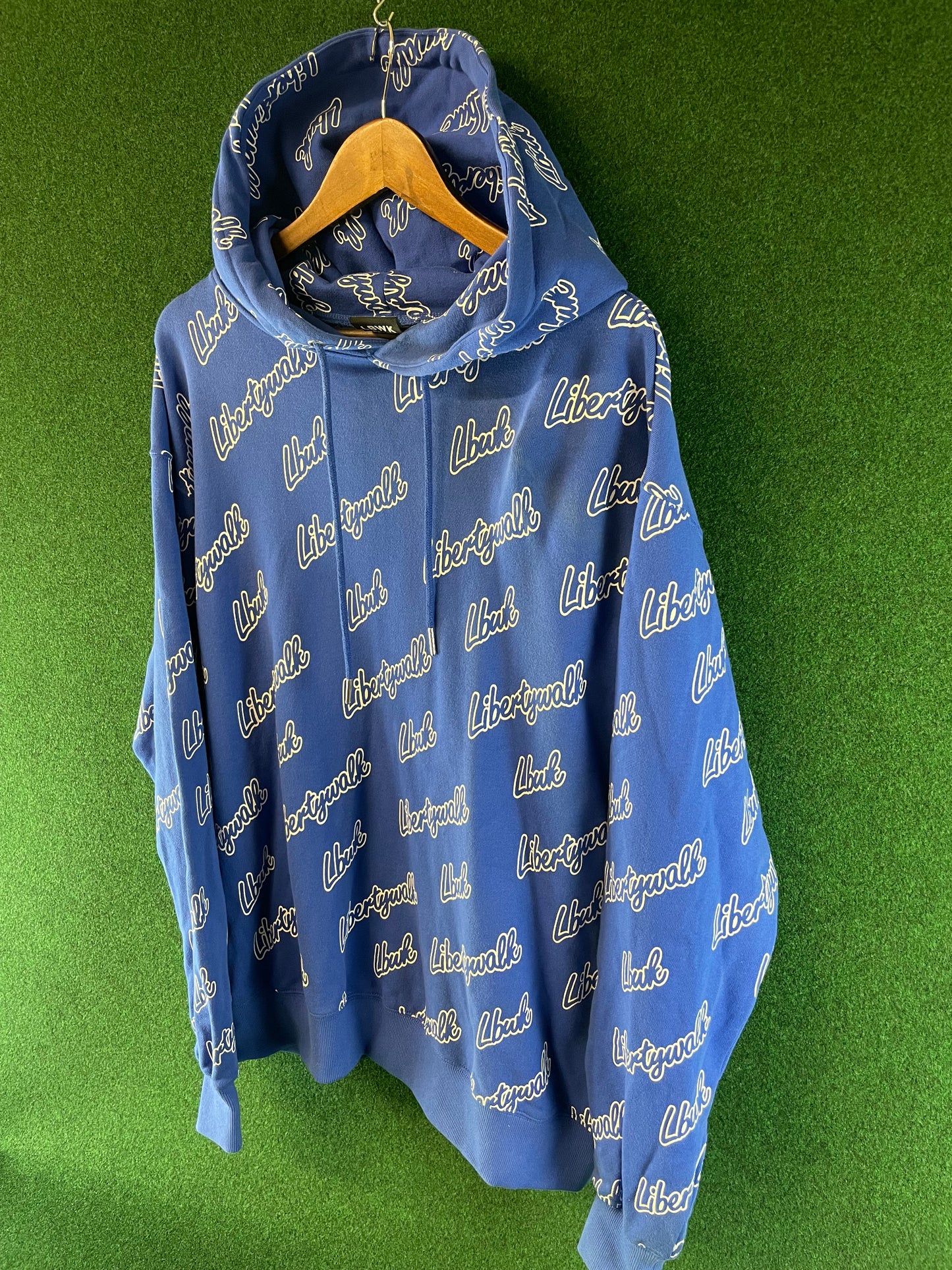 Liberty Walk LBWK - Blue All Over Cursive Font Logo Hooded Sweatshirt