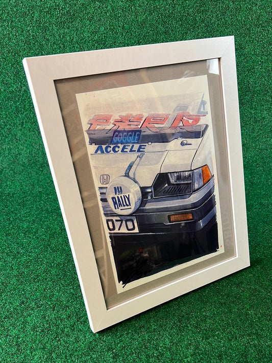 UNDERDOGZ - Honda Civic Pro Rally Accele Front Framed Hand Drawn, Watercolor Painted & Signed Print