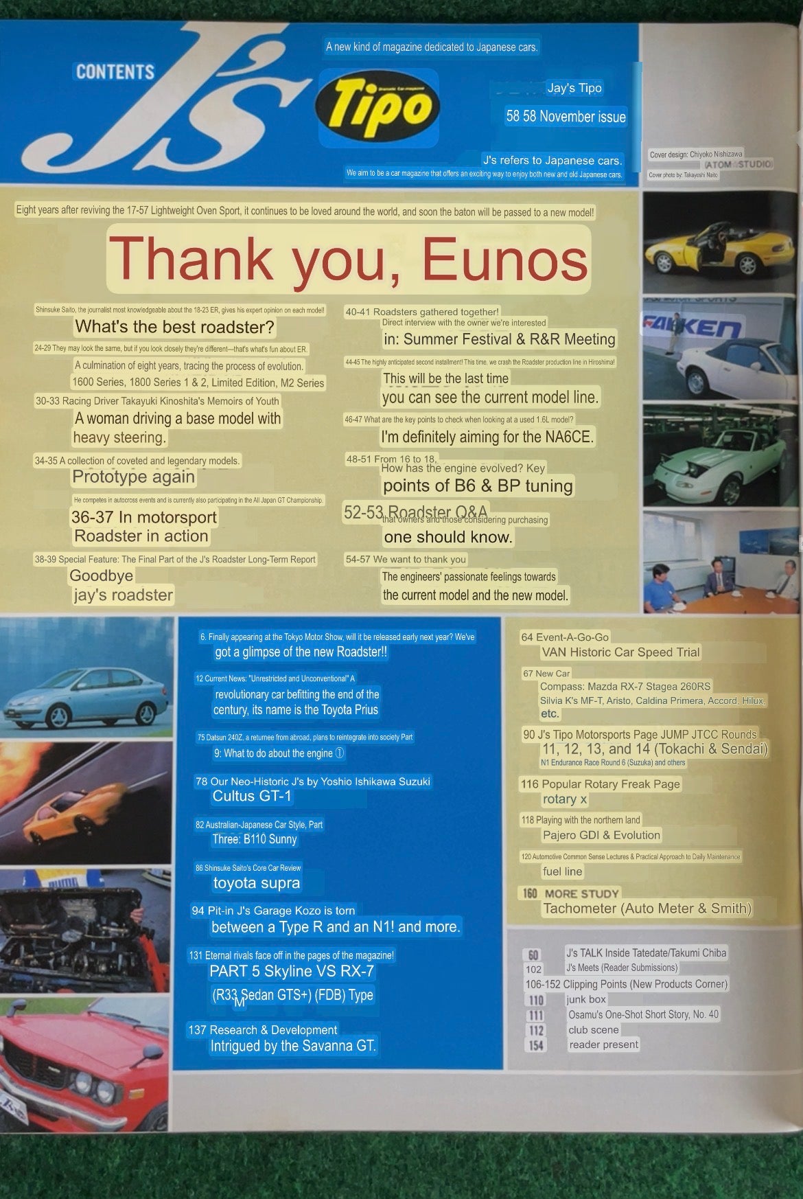 J’s Tipo - November 1997 Mazda Roadster Miata Eunos featured Magazine
