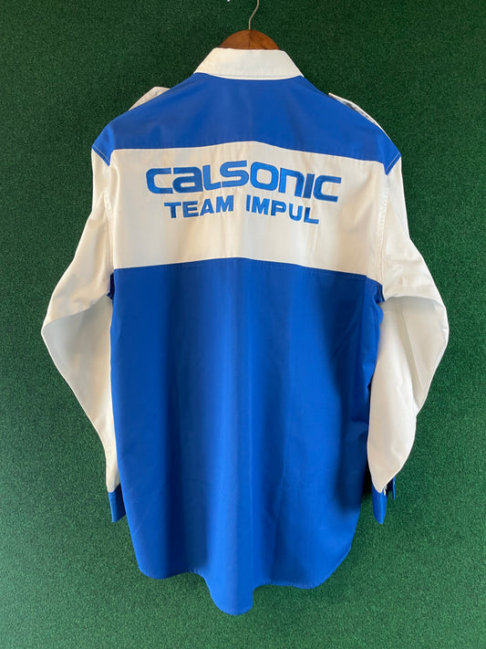 Calsonic Team IMPUL - Blue & White Long Sleeve Buttondown Crew Shirt