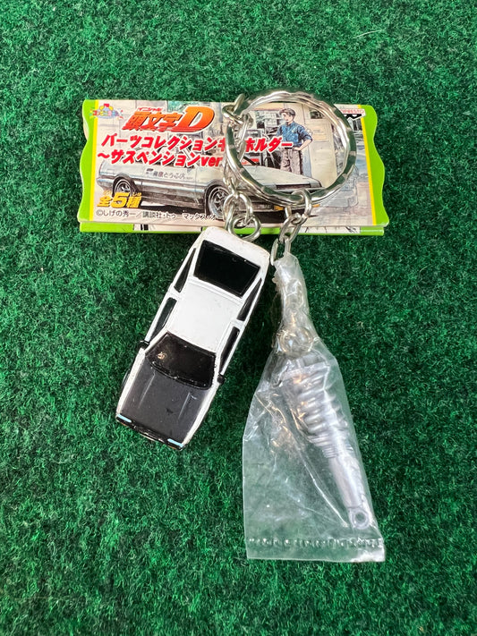 Initial D - Toyota Corolla Levin Hatch AE86 (Black Hood) Mini Car & Coilover Charm Keychain