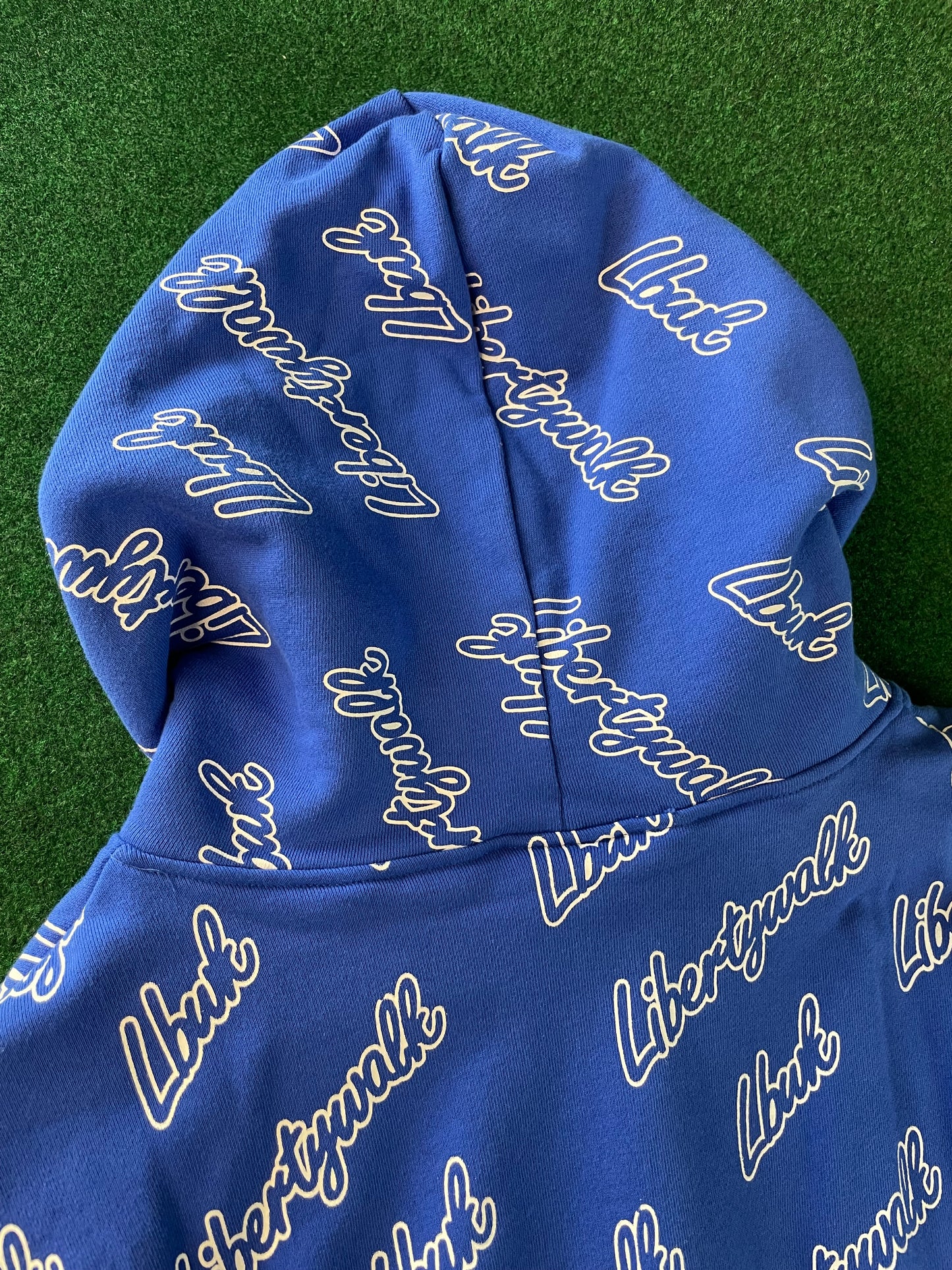 Liberty Walk LBWK - Blue All Over Cursive Font Logo Hooded Sweatshirt