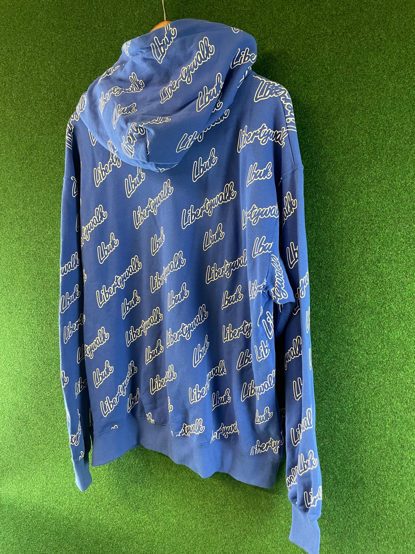 Liberty Walk LBWK - Blue All Over Cursive Font Logo Hooded Sweatshirt