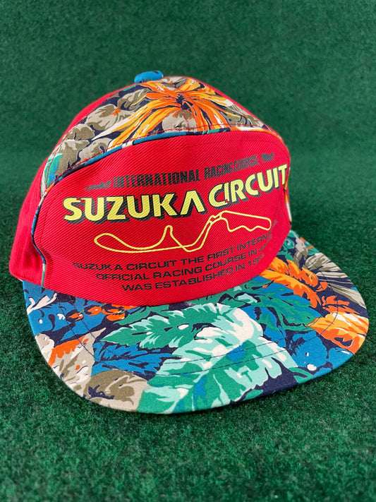 Suzuka Circuit - International Racing Course Vintage Adjustable 7-Panel Tropical Floral Hat