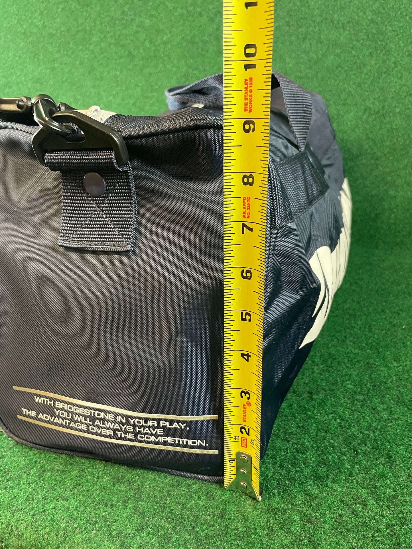 BRIDGESTONE - Vintage Navy Blue w/ White Lettering Red Duffle Bag