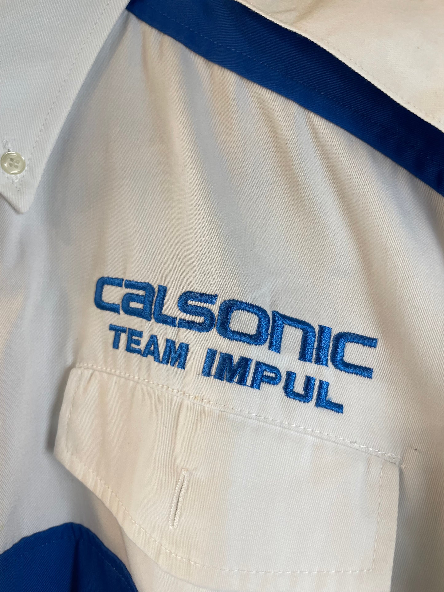Calsonic Team IMPUL - Blue & White Long Sleeve Buttondown Crew Shirt