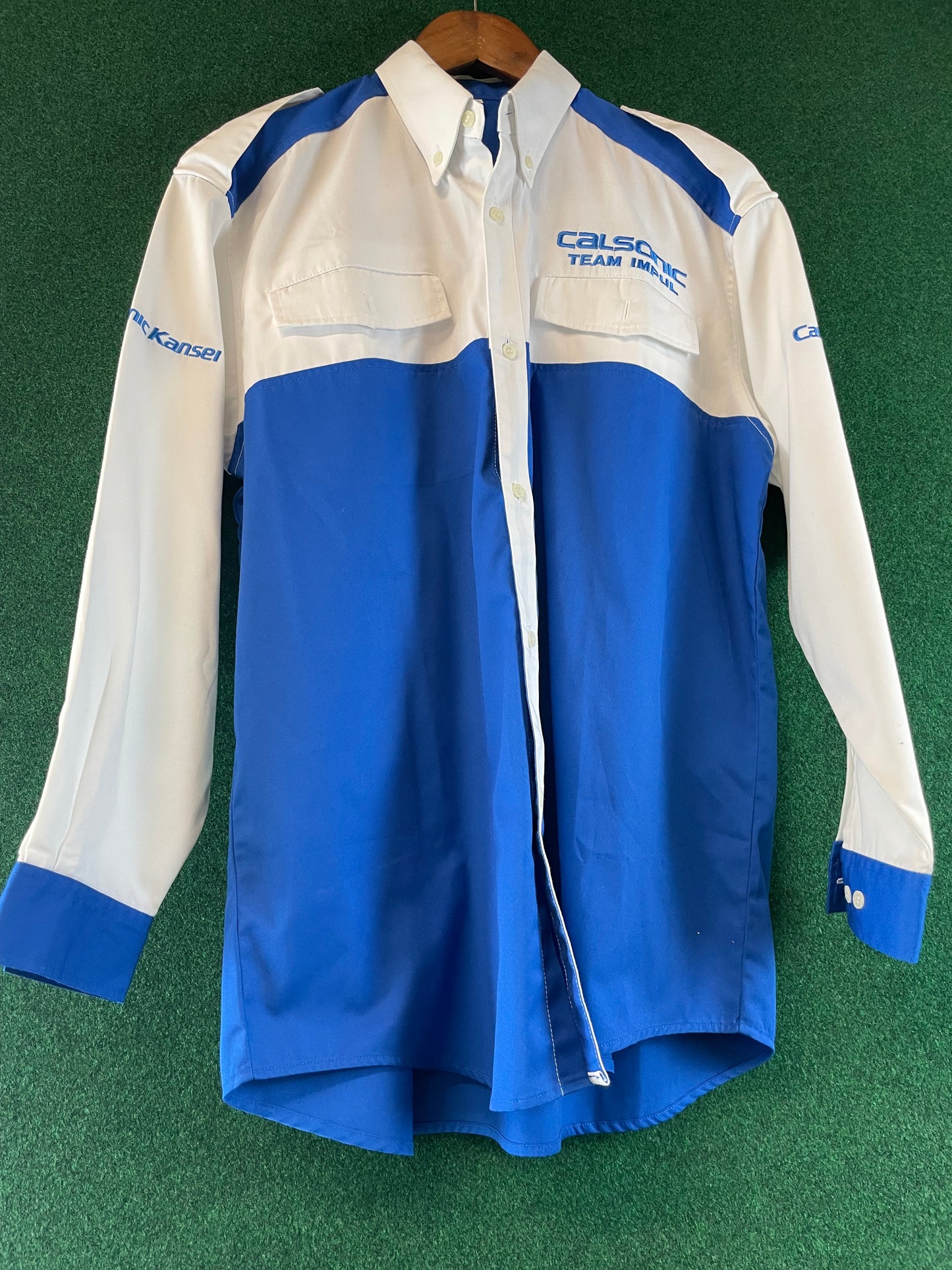 Calsonic Team IMPUL - Blue & White Long Sleeve Buttondown Crew Shirt