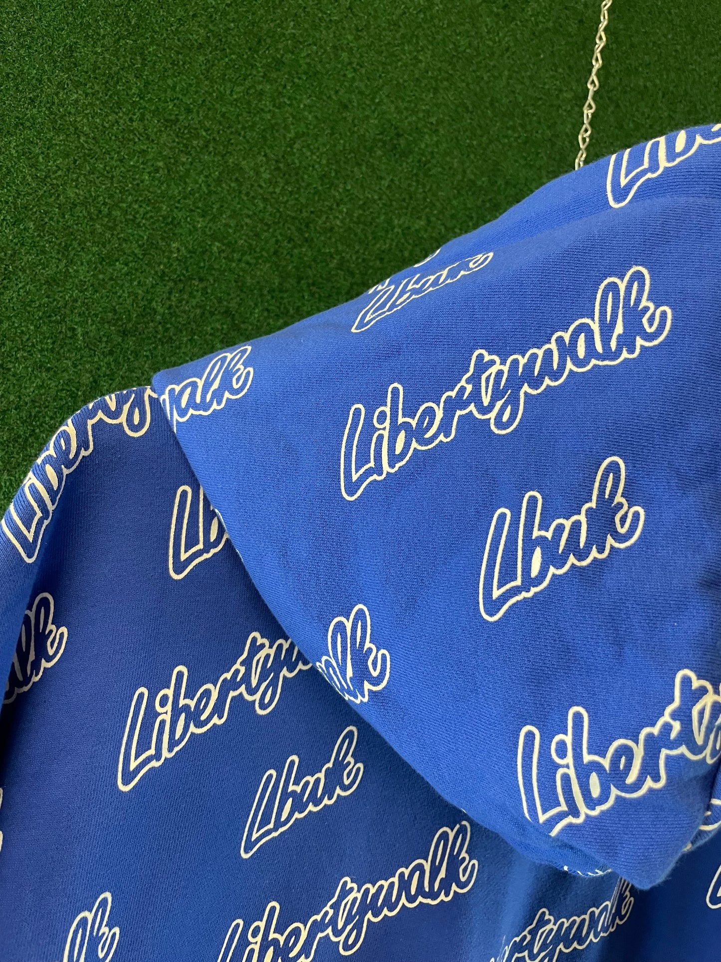 Liberty Walk LBWK - Blue All Over Cursive Font Logo Hooded Sweatshirt