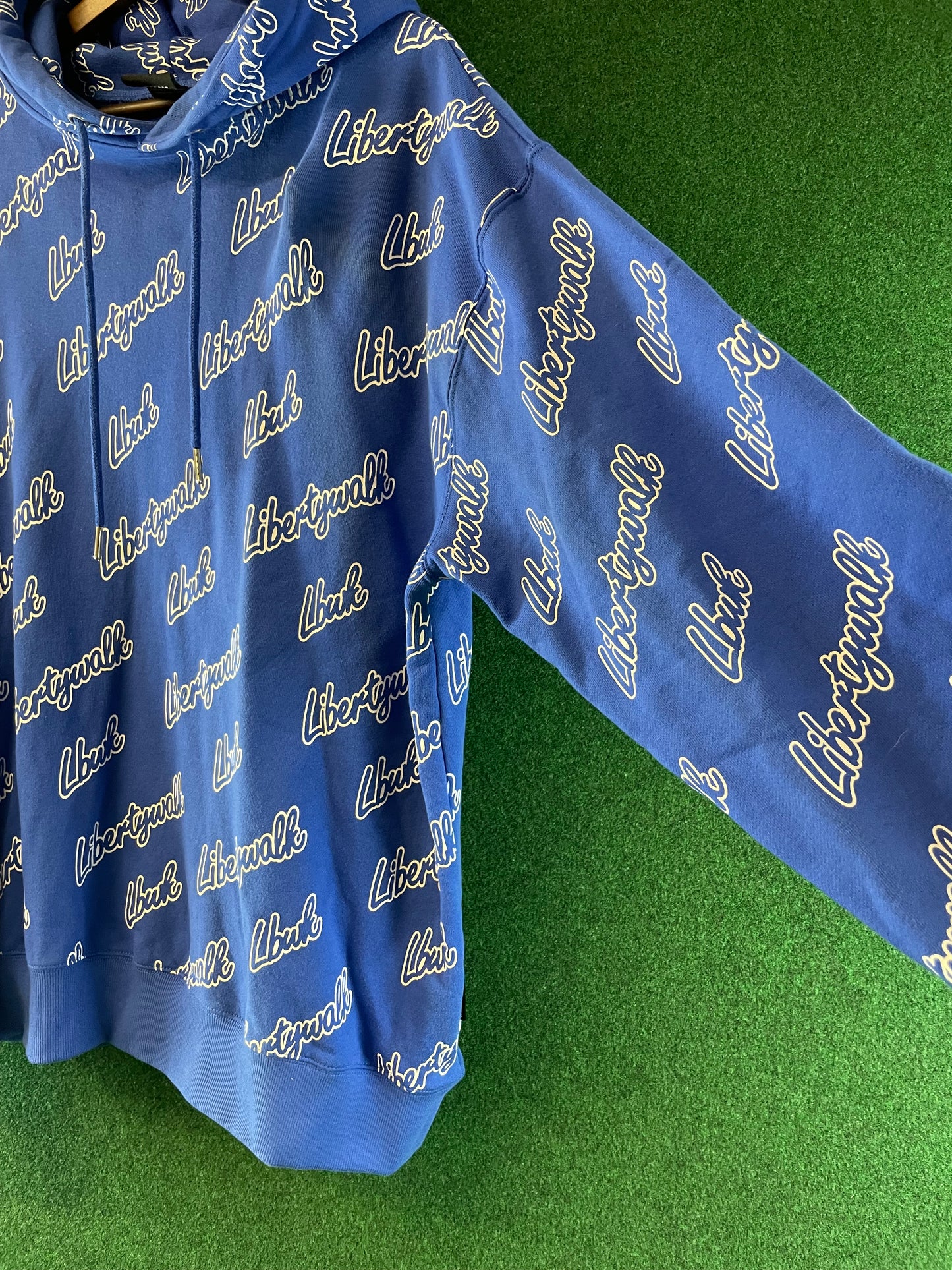 Liberty Walk LBWK - Blue All Over Cursive Font Logo Hooded Sweatshirt