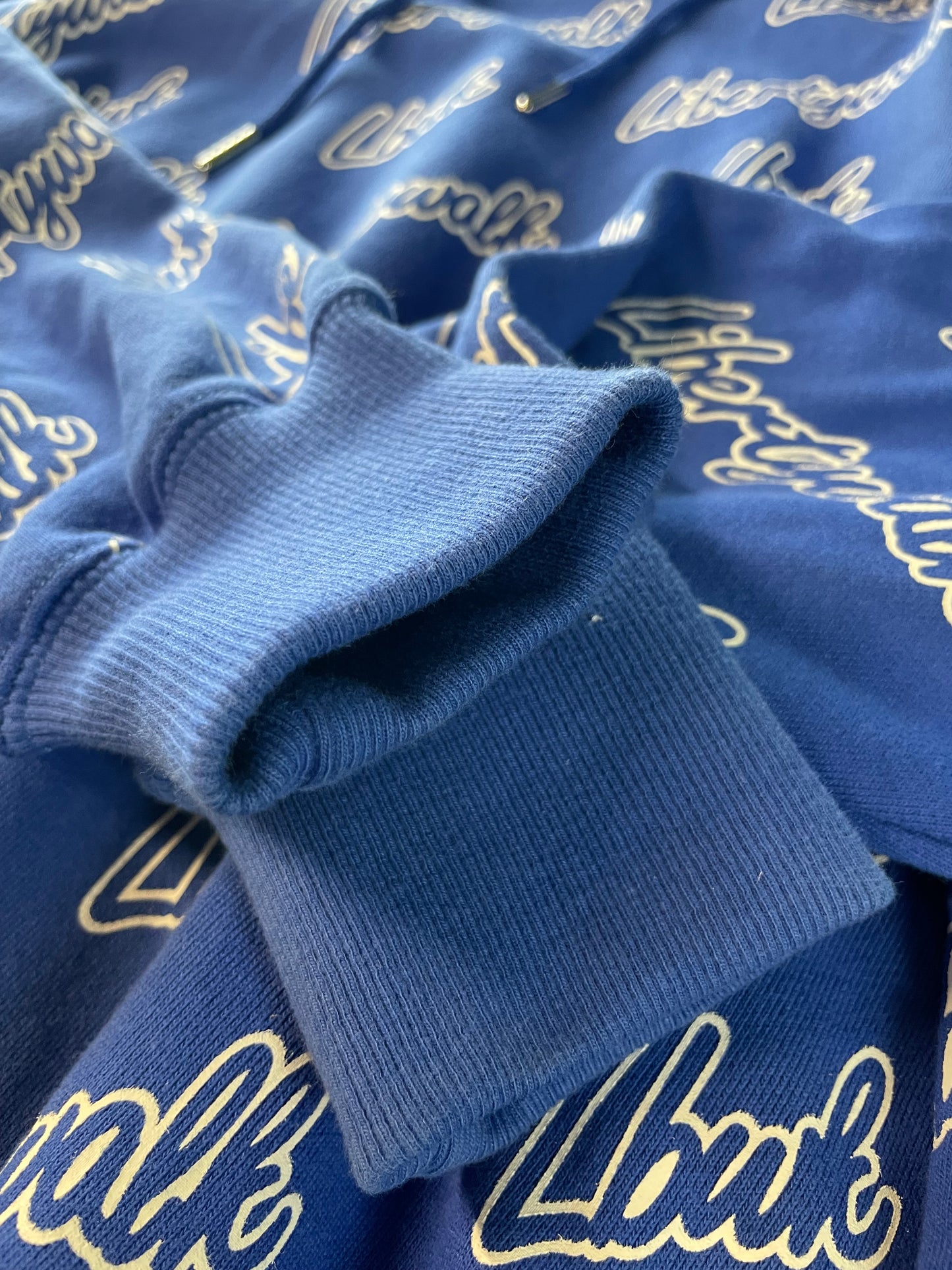 Liberty Walk LBWK - Blue All Over Cursive Font Logo Hooded Sweatshirt