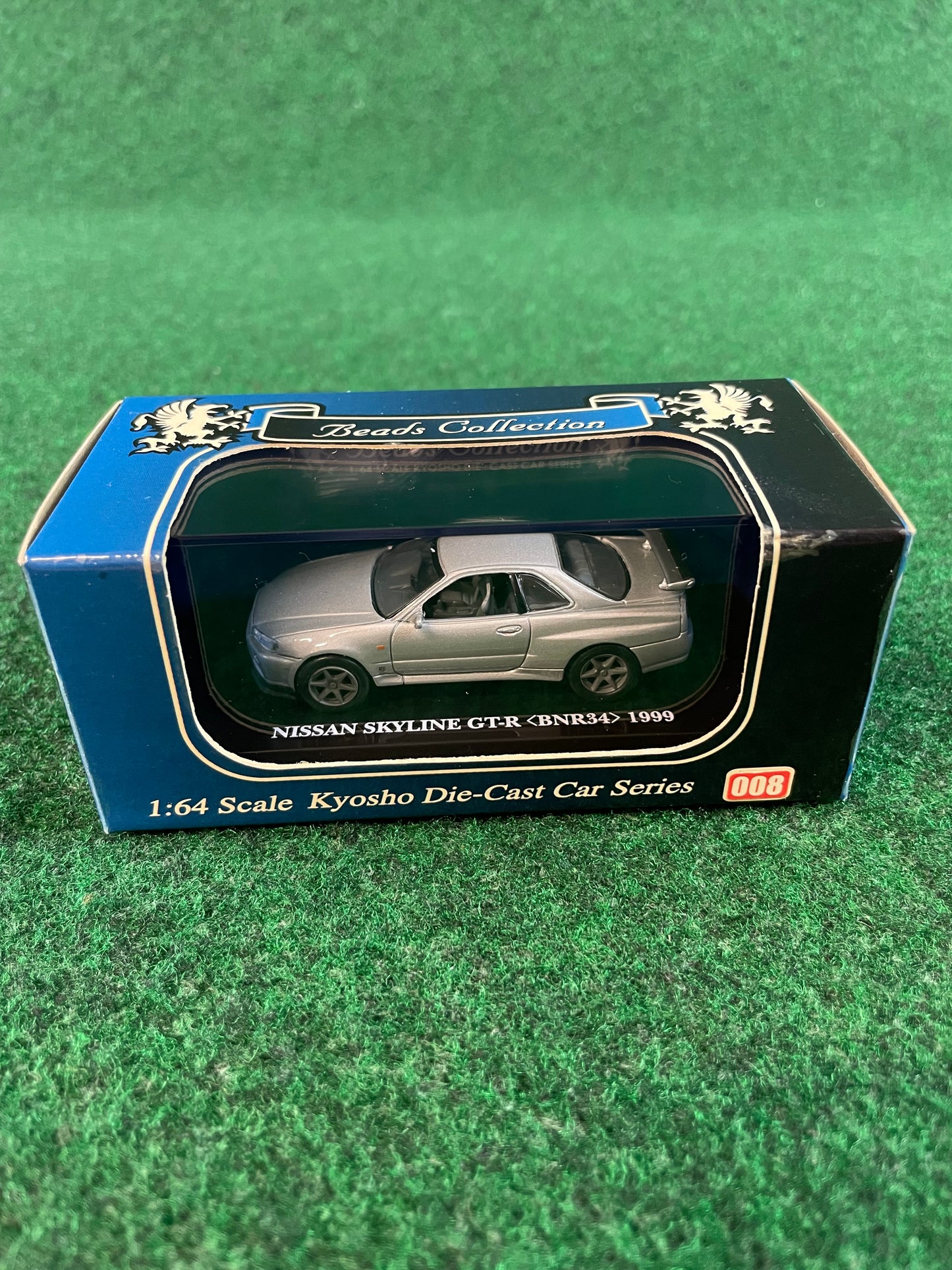 KYOSHO - Beads Collection Silver 1999 Nissan Skyline R34 GT-R 1/64 Scale Diecast