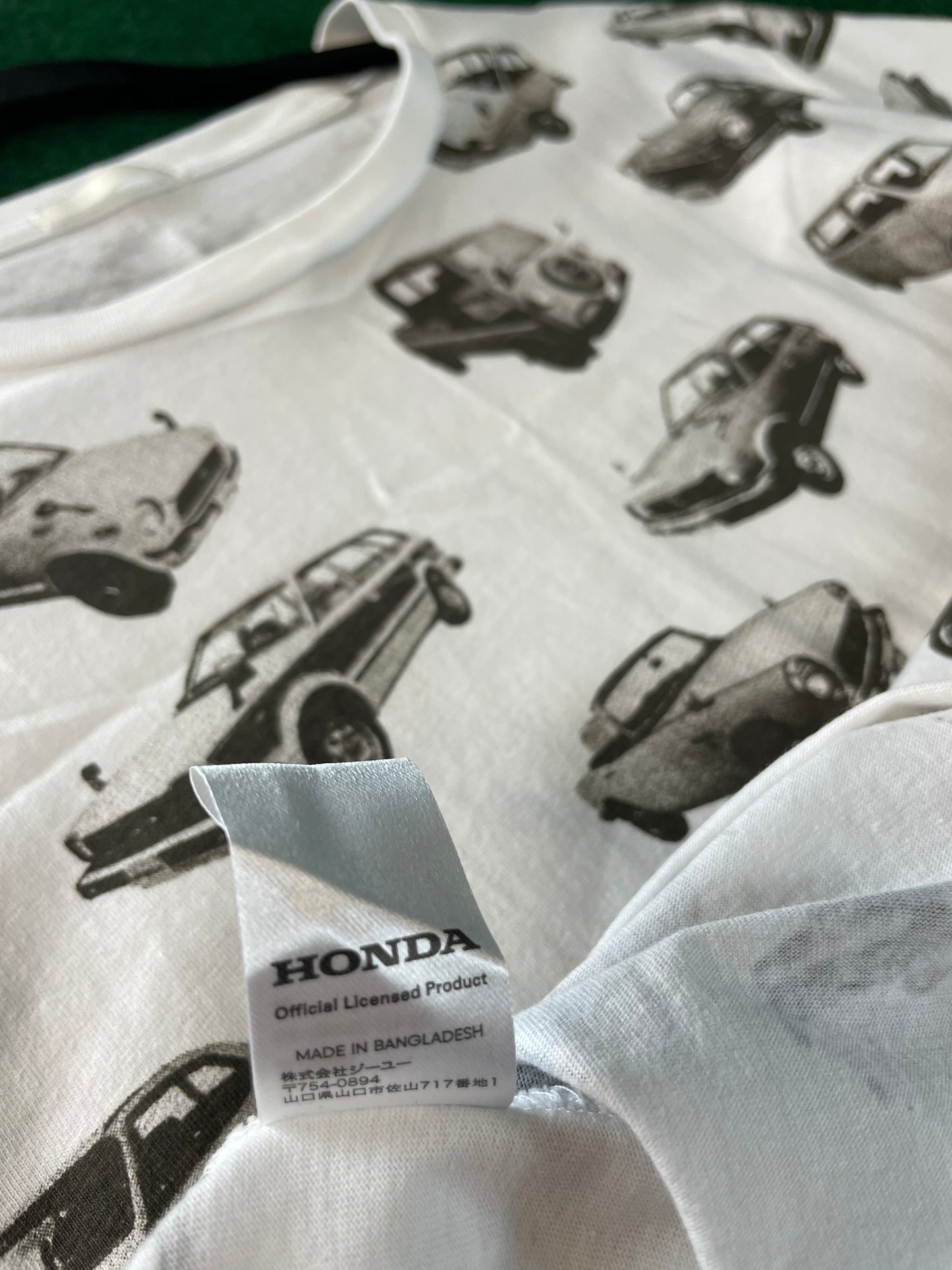 Honda x GU - Cars Pattern White Short Sleeve T-Shirt