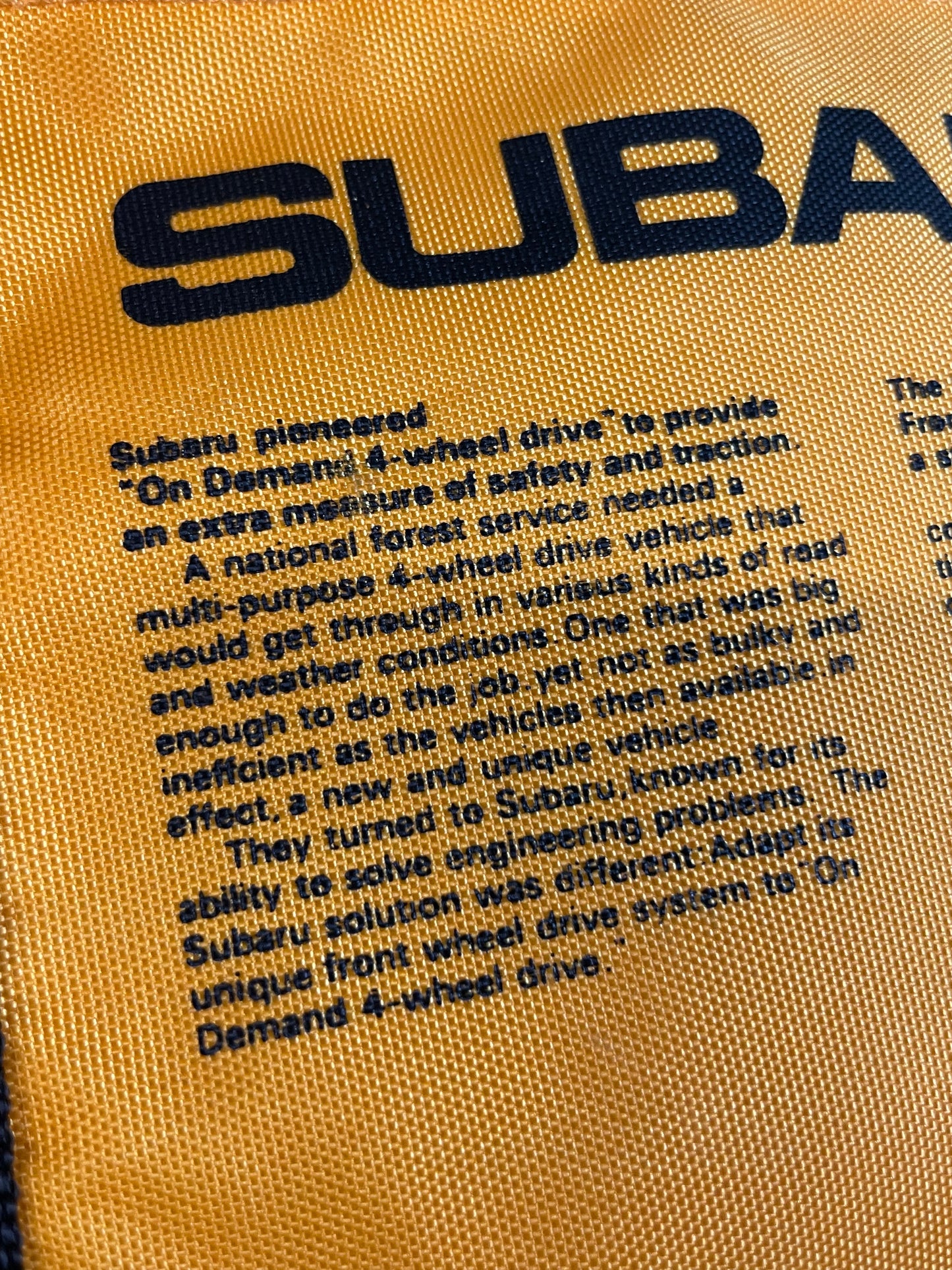 SUBARU - Vintage Original Fuji Gunma Seikyo Japanese Dealership Yellow Duffle Travel Bag