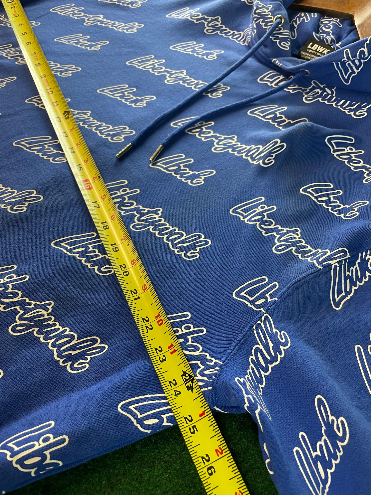 Liberty Walk LBWK - Blue All Over Cursive Font Logo Hooded Sweatshirt
