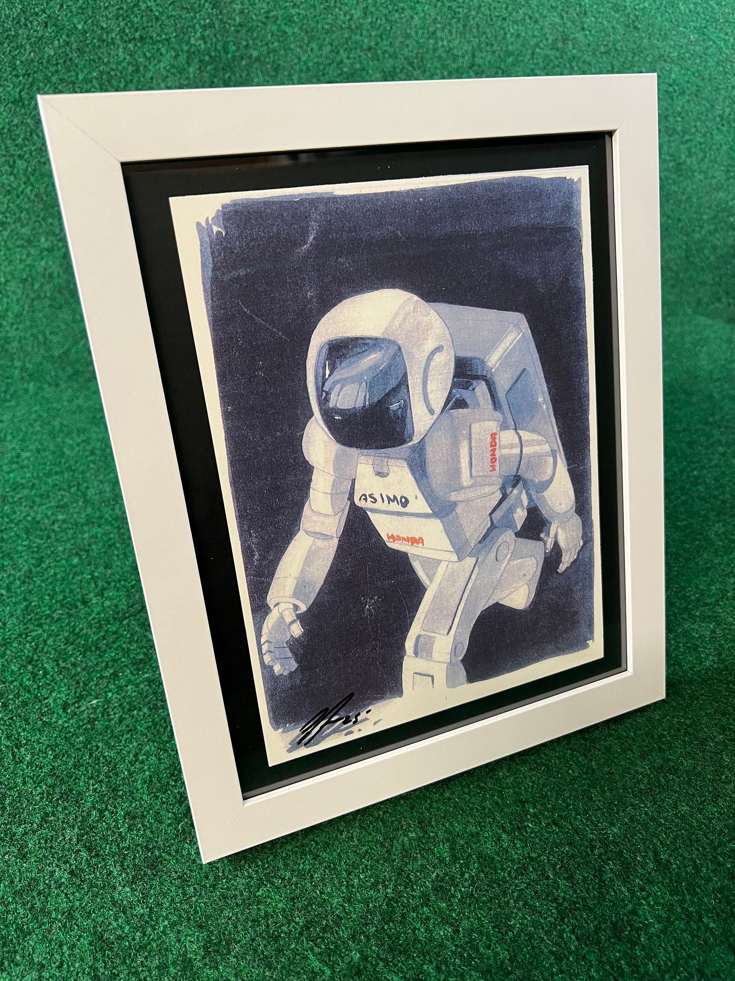 ASIMO Honda Robot Walking Hand Drawn, Watercolor Painted & Signed Print