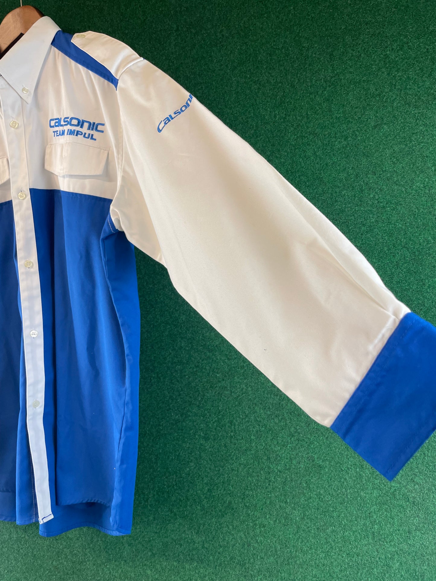 Calsonic Team IMPUL - Blue & White Long Sleeve Buttondown Crew Shirt