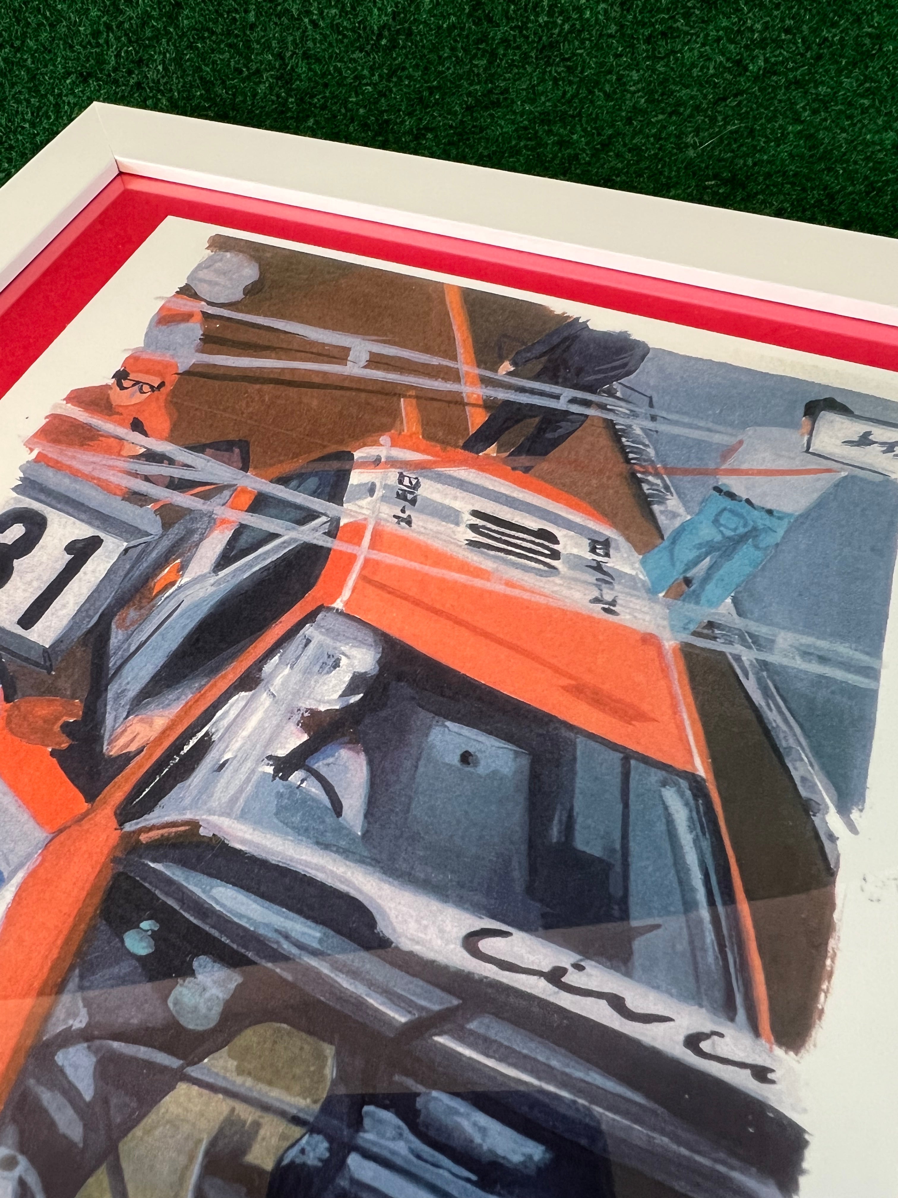 Idemitsu #100 Honda Civic EG6 Racecar in Pit Hand Drawn