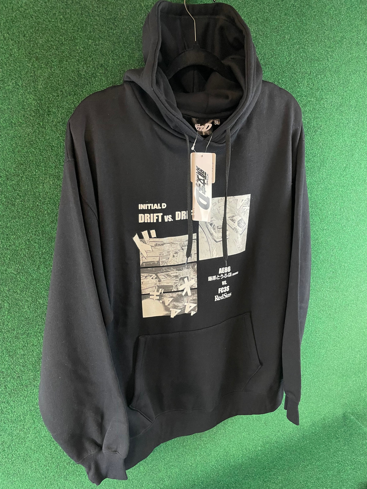 Initial D - Toyota AE86 vs Mazda FC3S RX-7 Black Hooded Sweatshirt (XL-XXL)